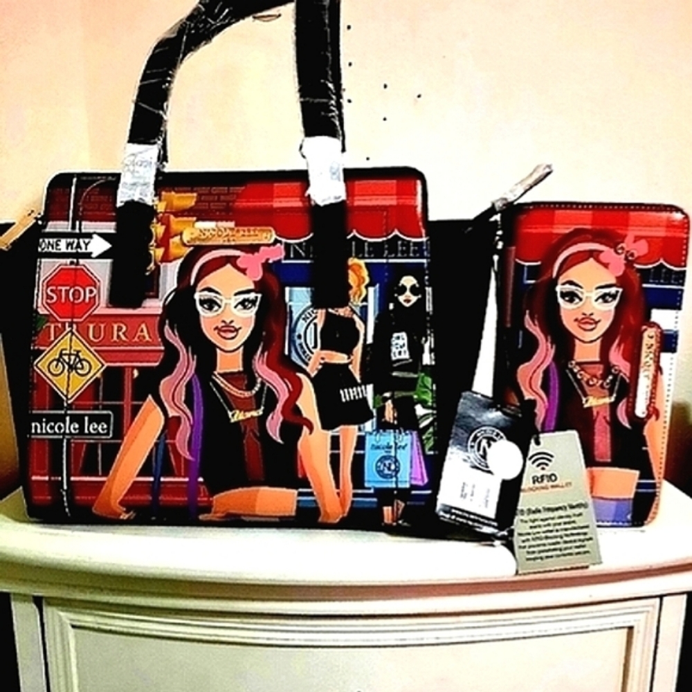 NWT Nicole Lee vintage small tote & wallet set